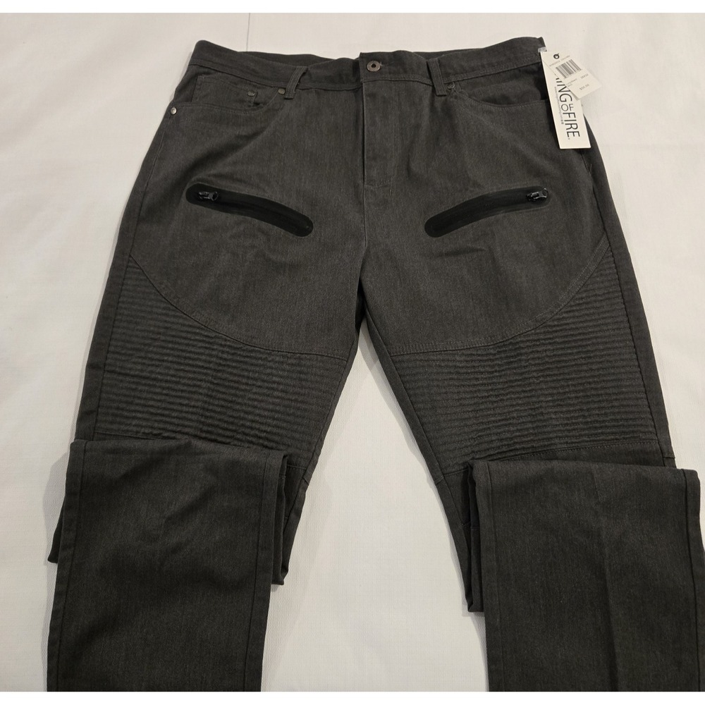 NWT Ring Of Fire‎ Men's Long Beach Moto Gray Slim Fit Pants 38 x 32